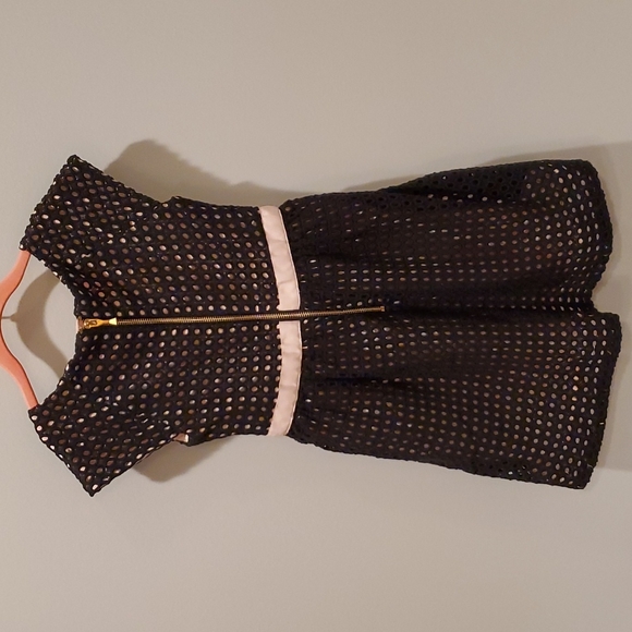 Kate Spade Black Crochet Eyelet Dress with Pink Grosgrain Ribbon Waist - Picture 7 of 11